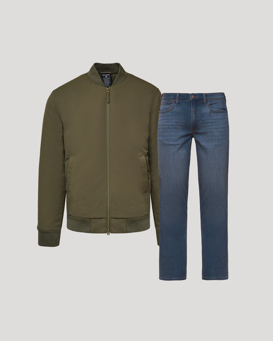 True Classic Army Green Bomber Jacket & Comfort Stretch Jeans 2-Pack | Large