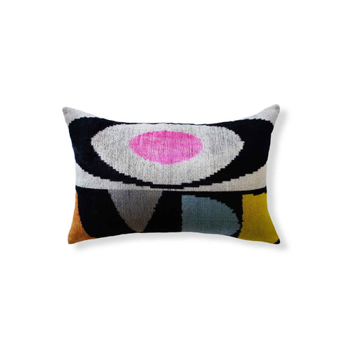 Aurora Silk Ikat Lumbar Pillow - 16" x 24" / White & Black & Multi
