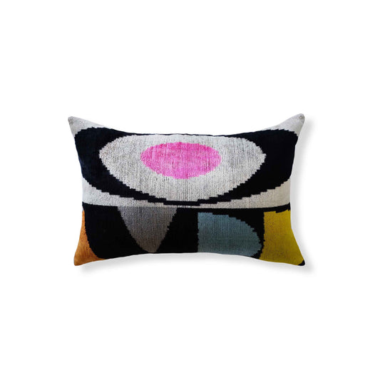 Aurora Silk Ikat Lumbar Pillow - 16" x 24" / White & Black & Multi