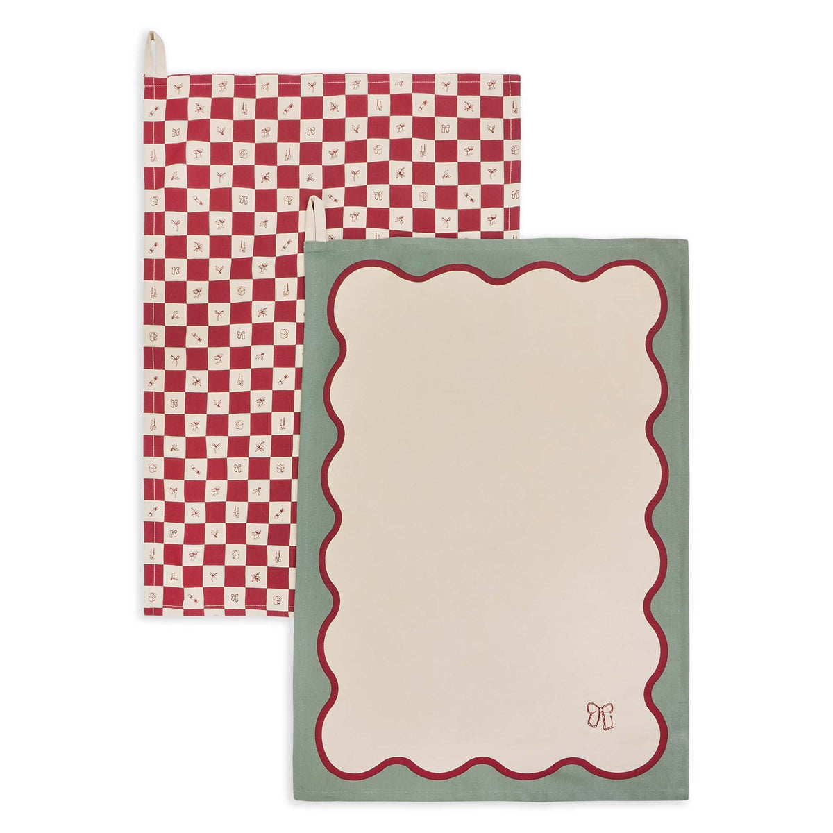 Tea Towels, Set of 2 - Christmas Checkerboard