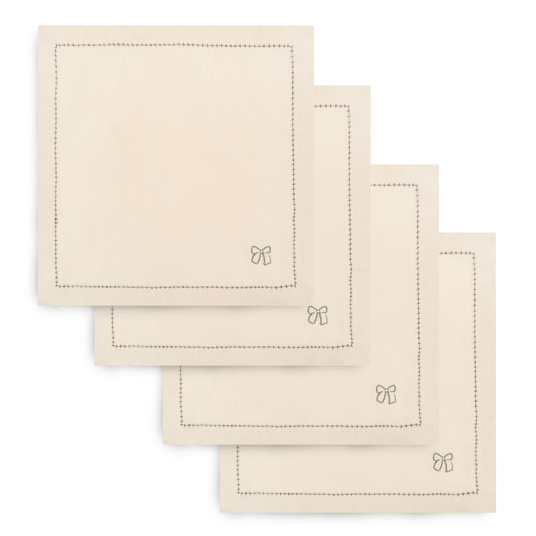 Embroidered Linen Napkins, Set of 4 - Natural