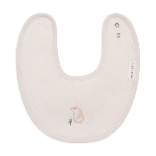 Embroidered Cotton Bib - Mouse