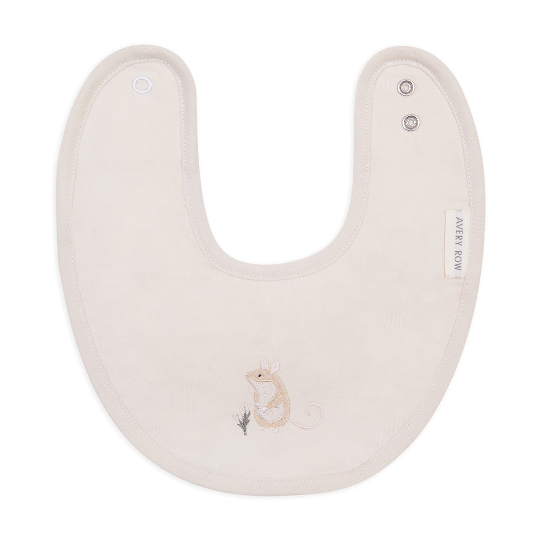Embroidered Cotton Bib - Mouse