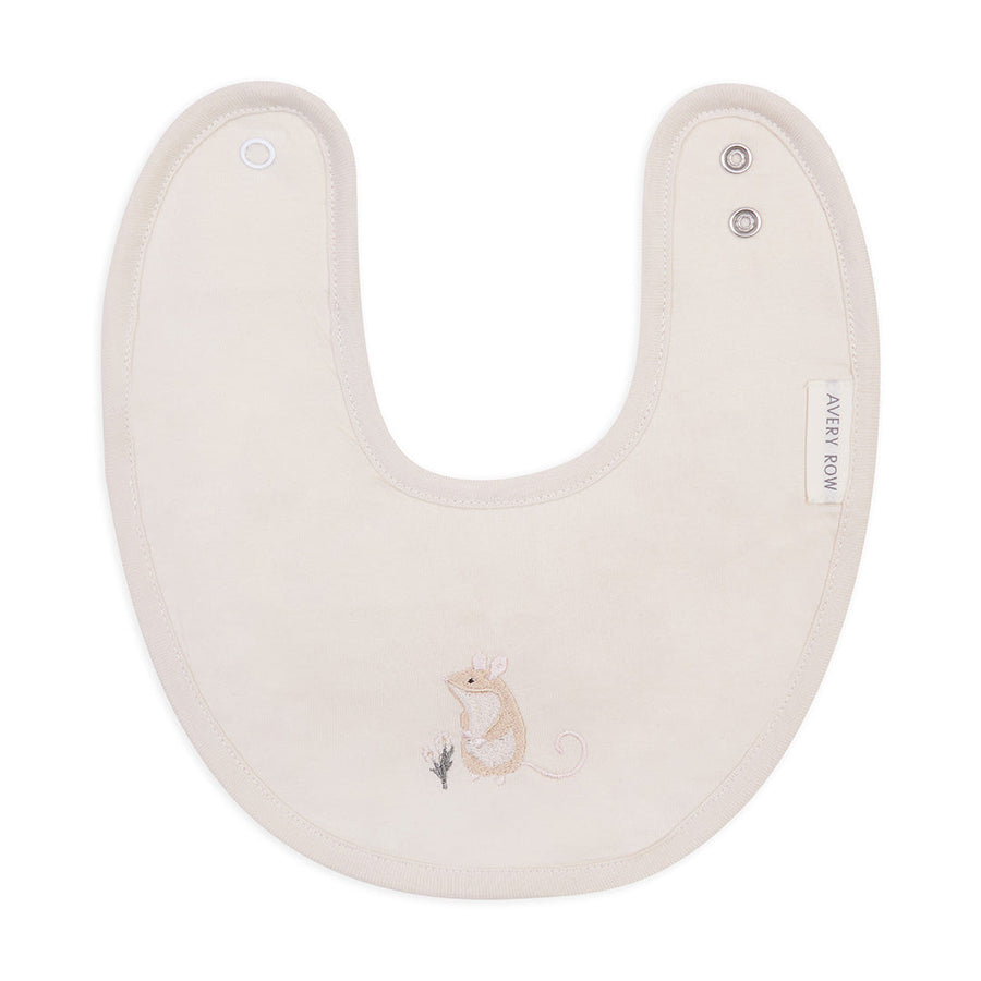 Embroidered Cotton Bib - Mouse