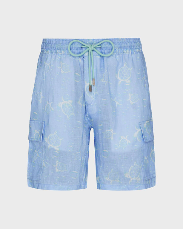 Vilebrequin - Men Linen Bermuda Shorts Bubbles Turtles 3d - Bermuda - Baie - Blue - Size XL