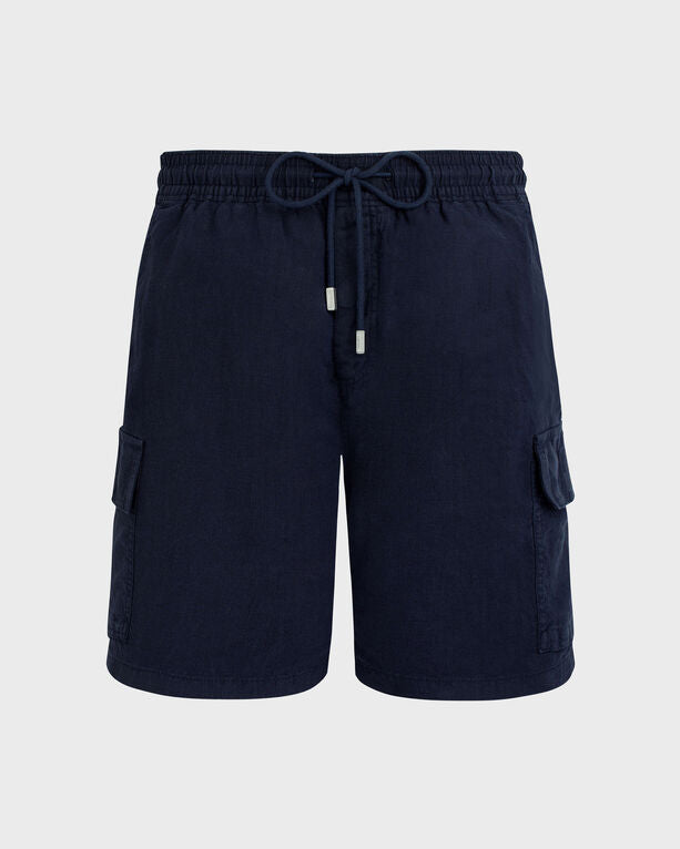Vilebrequin - Men Linen Bermuda Shorts Cargo Pockets - Bermuda - Baie - Blue - Size XXXL