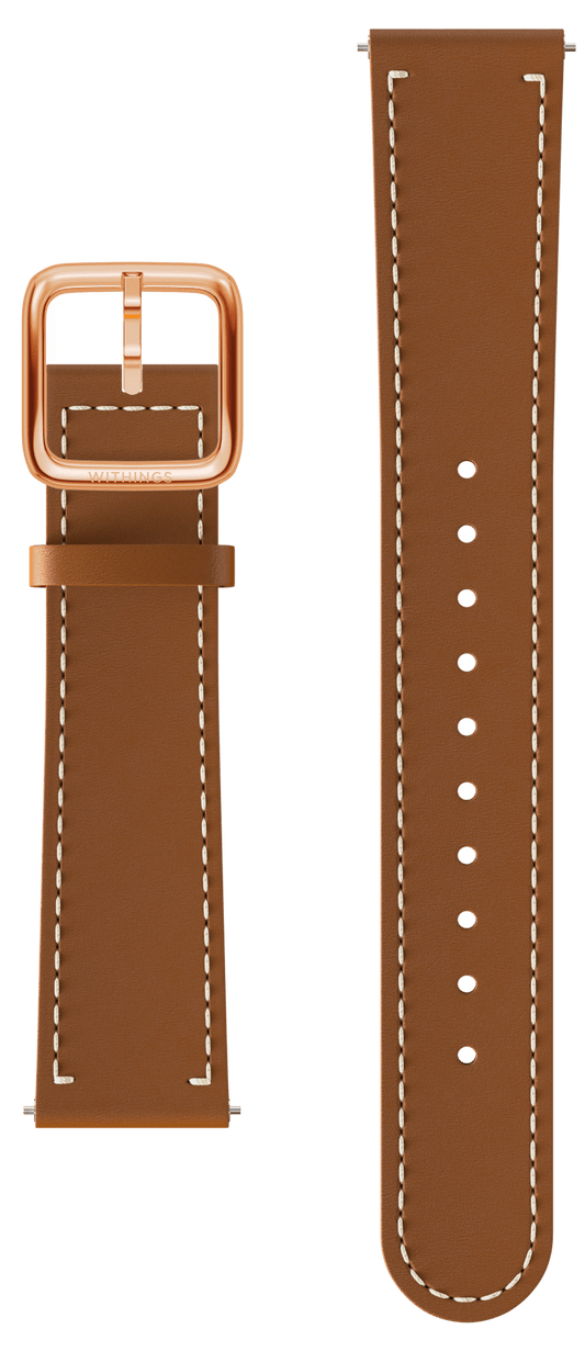 leather wristband brown, rose gold buckle, 18mm