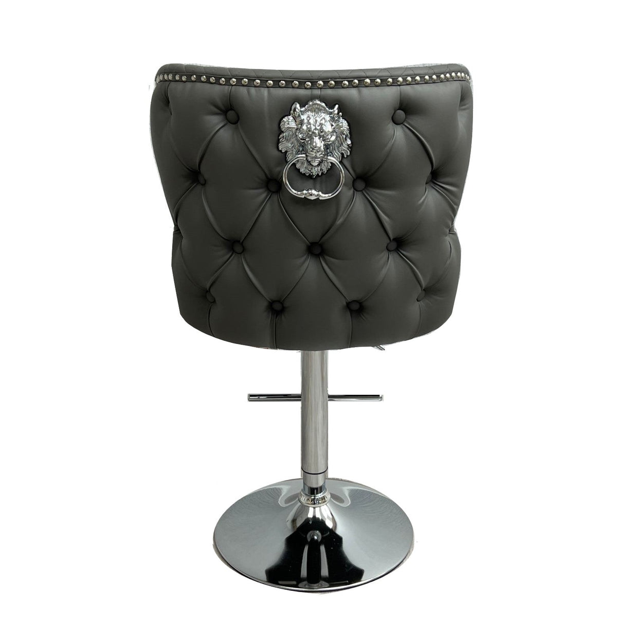 Valentino Grey Leather Deep Tufted Lion Head Bar Stool