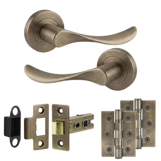Nimbus Antique Brass Passage Door Lever Handles - Hinge Kit 76mm