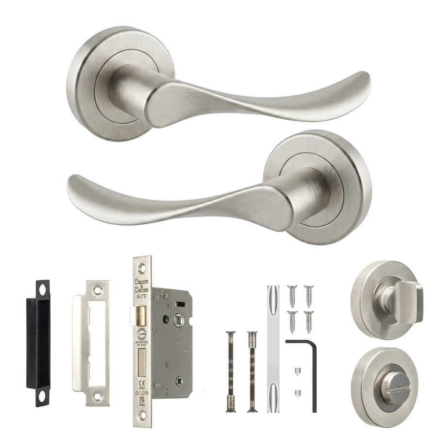 Nimbus Satin Nickel Bathroom Door Lever Handles - Bathroom Kit 64mm