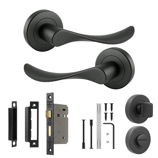 Nimbus Matt Black Bathroom Door Lever Handles - Bathroom Kit 64mm