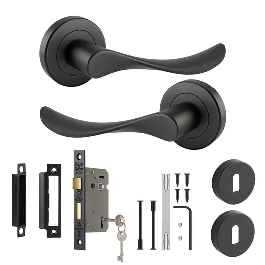 Nimbus Matt Black Privacy Door Lever Handles - Sash Lock Kit 64mm