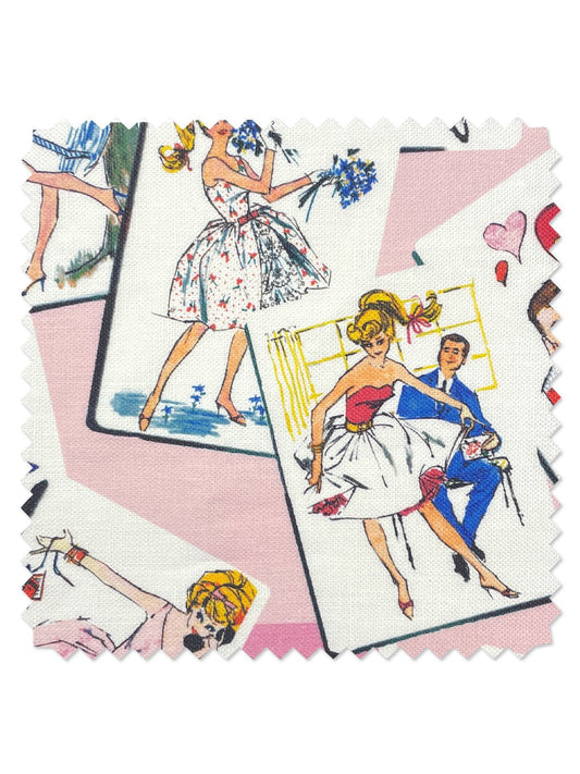 'Barbie™ Trading Cards' Fabric by Barbie™ - Pink - LINEN / YARD