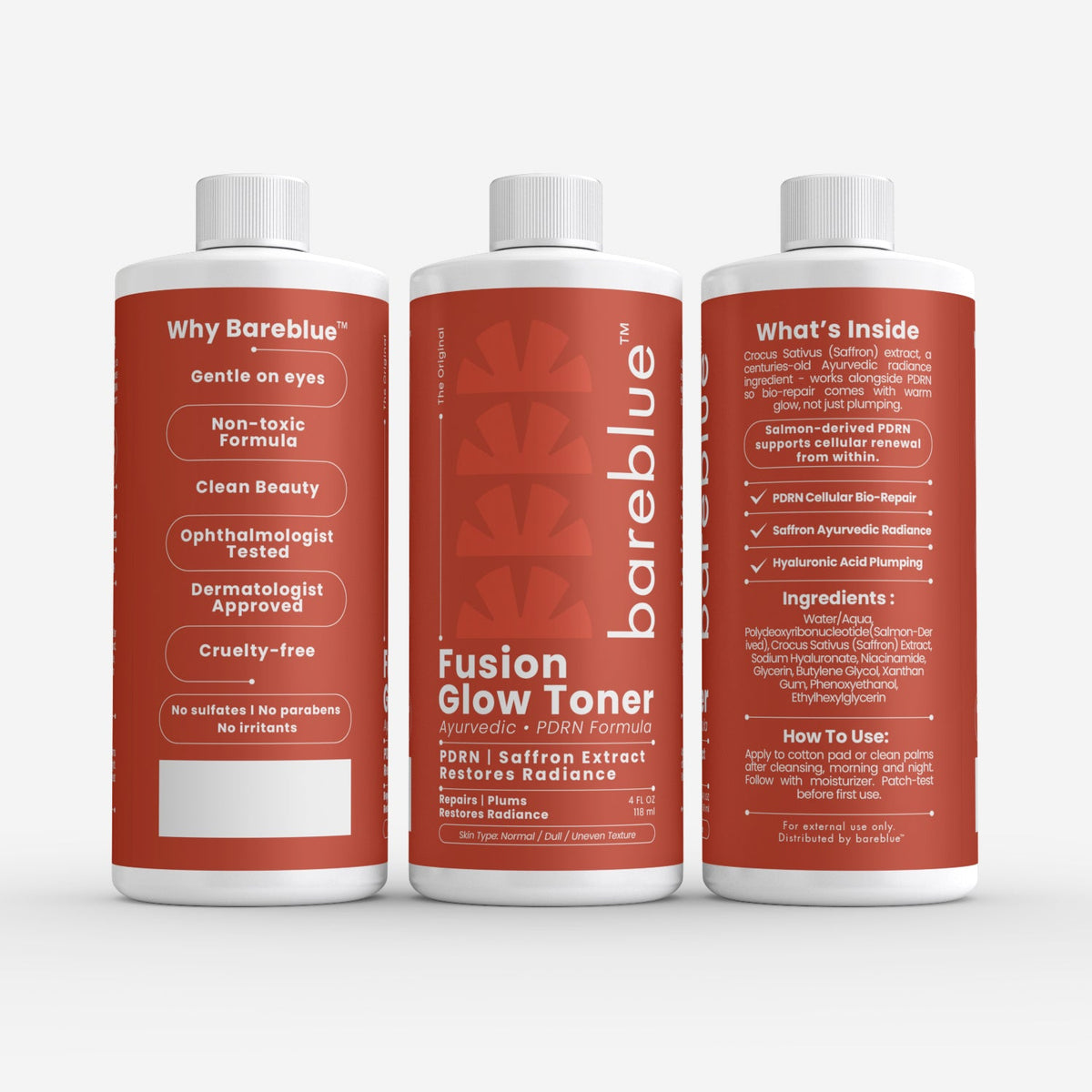 Bareblue Fusion Glow Toner with PDRN &amp; Saffron Extract, Radiance &amp; Plumping Facial Toner, Ayurvedic Formula, 4 fl oz