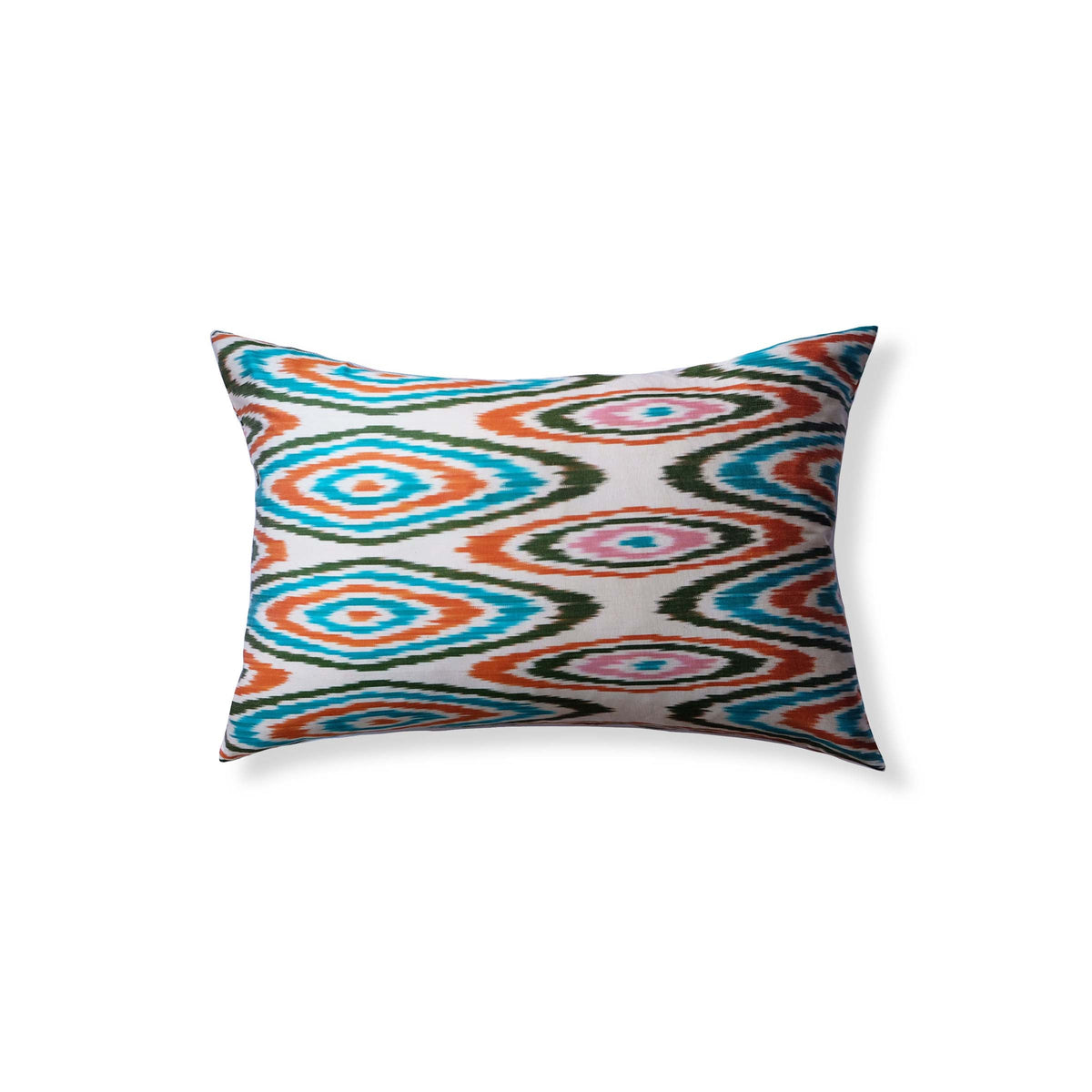 Belen Silk Ikat Lumbar Pillow - 16" x 24" / Orange & Blue & Pink