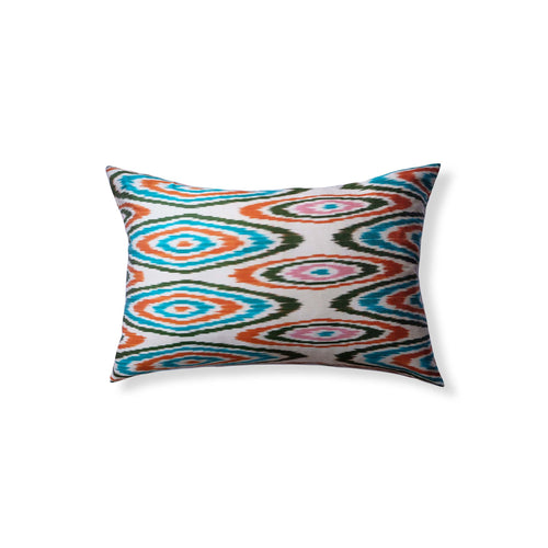 Belen Silk Ikat Lumbar Pillow - 16" x 24" / Orange & Blue & Pink