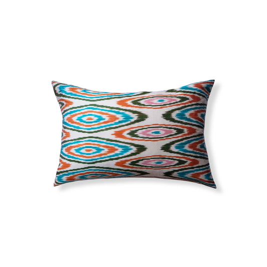 Belen Silk Ikat Lumbar Pillow - 16" x 24" / Orange & Blue & Pink