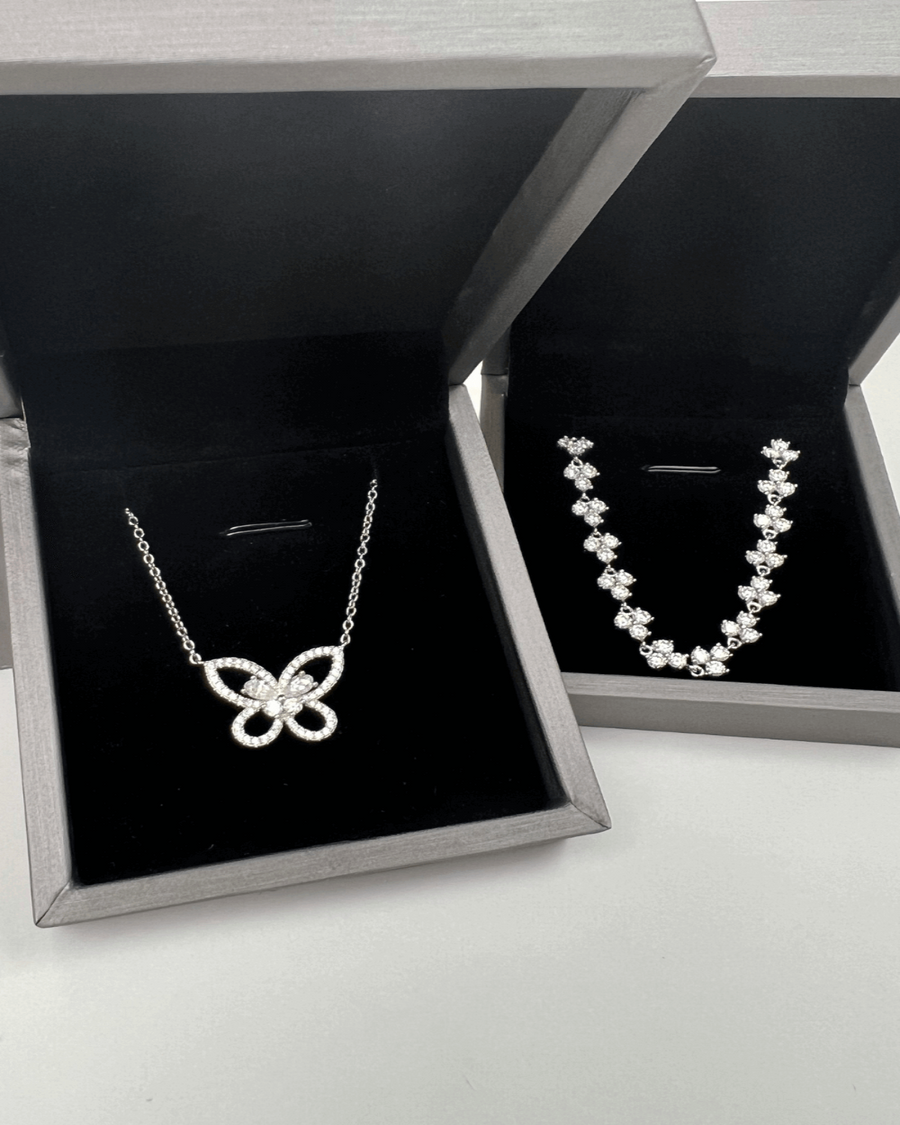 Diamond Necklace Bracelet Bundle Set - Butterfly