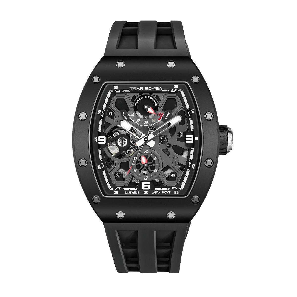 TSAR BOMBA Elemental TB8212 Full Keramik Skelett Automatik Tonneau Herrenuhr-Full Gehäuse de Keramik; Reserva de marcha 42-hour demonstration-Schwarz