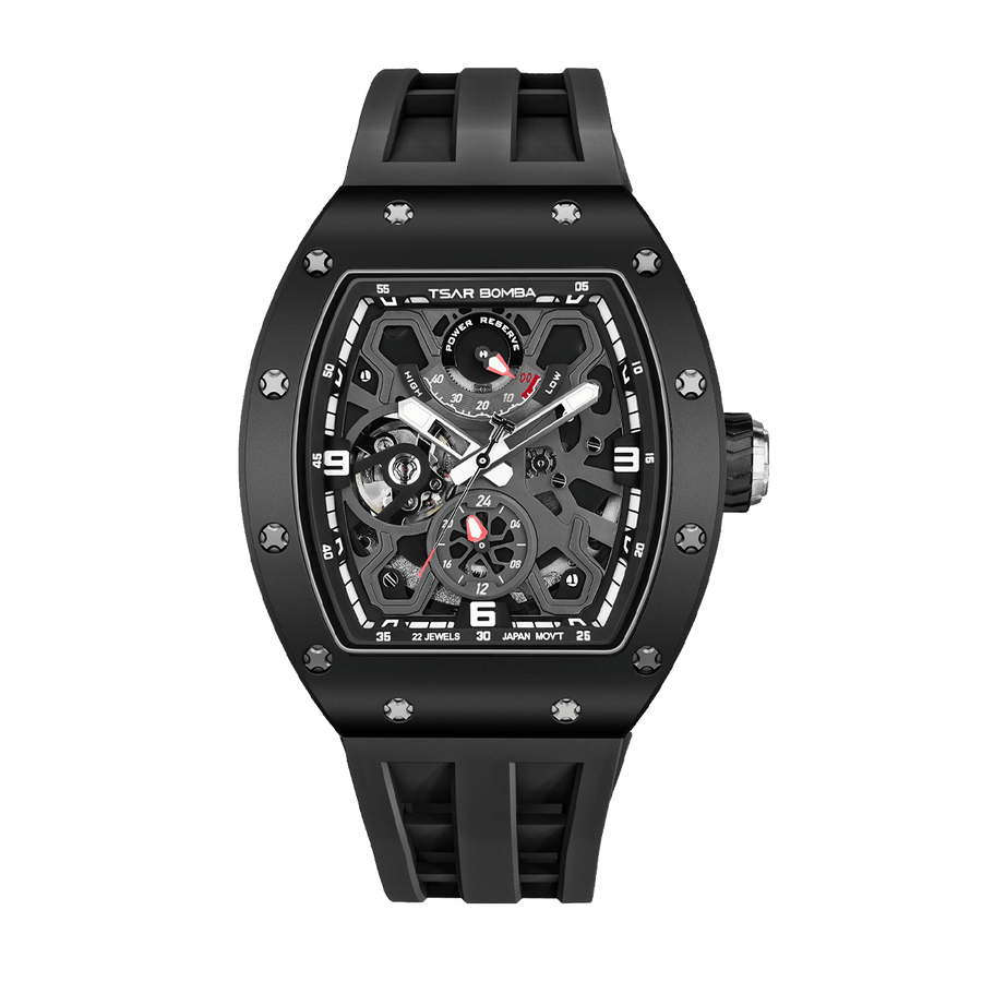 TSAR BOMBA Elemental TB8212 Full Keramik Skelett Automatik Tonneau Herrenuhr-Full Gehäuse de Keramik; Reserva de marcha 42-hour demonstration-Schwarz