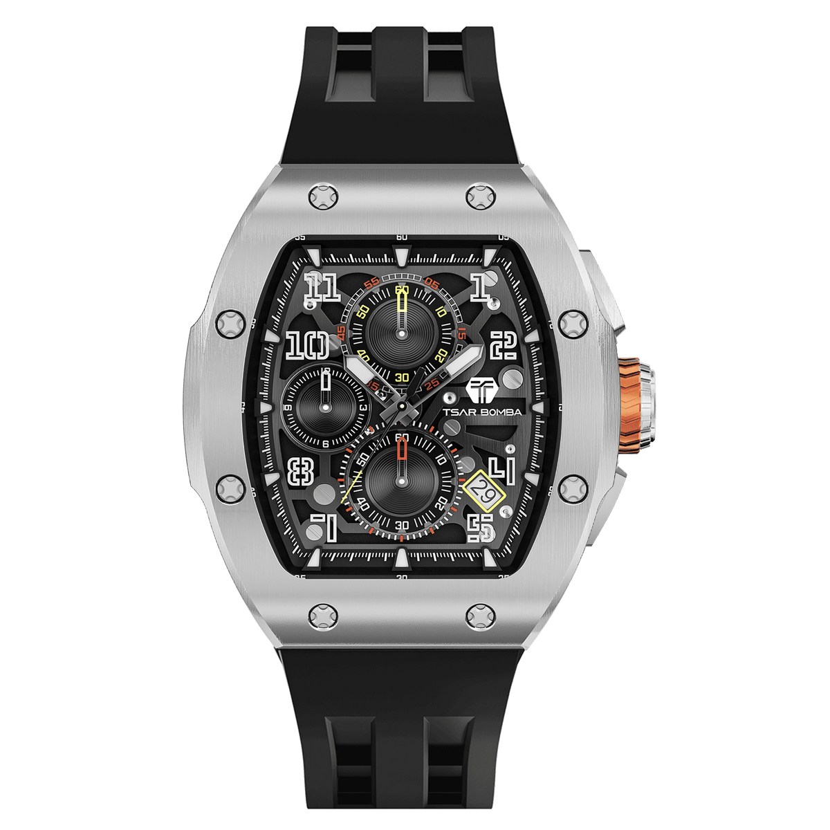 TSAR BOMBA Atomic TB8214A Edelstahl Chronograph de Quarz austauschbar Herrenuhr-Lünette aus Edelstahl-intercahngeable Lünette;Armband;crown-Silber Sch