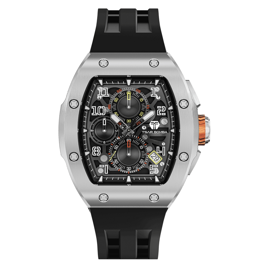 TSAR BOMBA Atomic TB8214A Edelstahl Chronograph de Quarz austauschbar Herrenuhr-Lünette aus Edelstahl-intercahngeable Lünette;Armband;crown-Silber Sch
