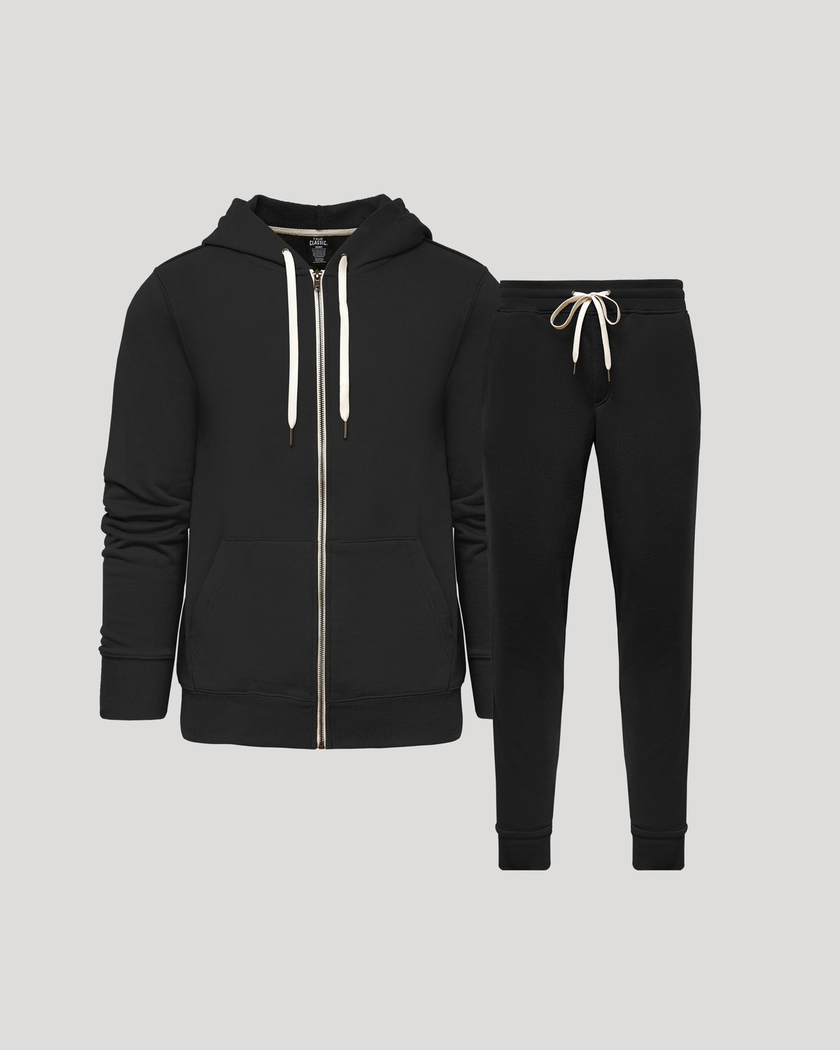 True Classic Black Full Zip Fleece Hoodie & Jogger Pants 2-Pack | Cotton Blend | Athletic Cut | Small