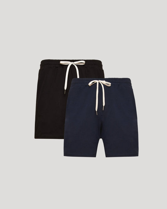 True Classic Black & Dark Heather Navy Blue Active Comfort Shorts 2-Pack | Cotton Blend | Athletic Cut | Small