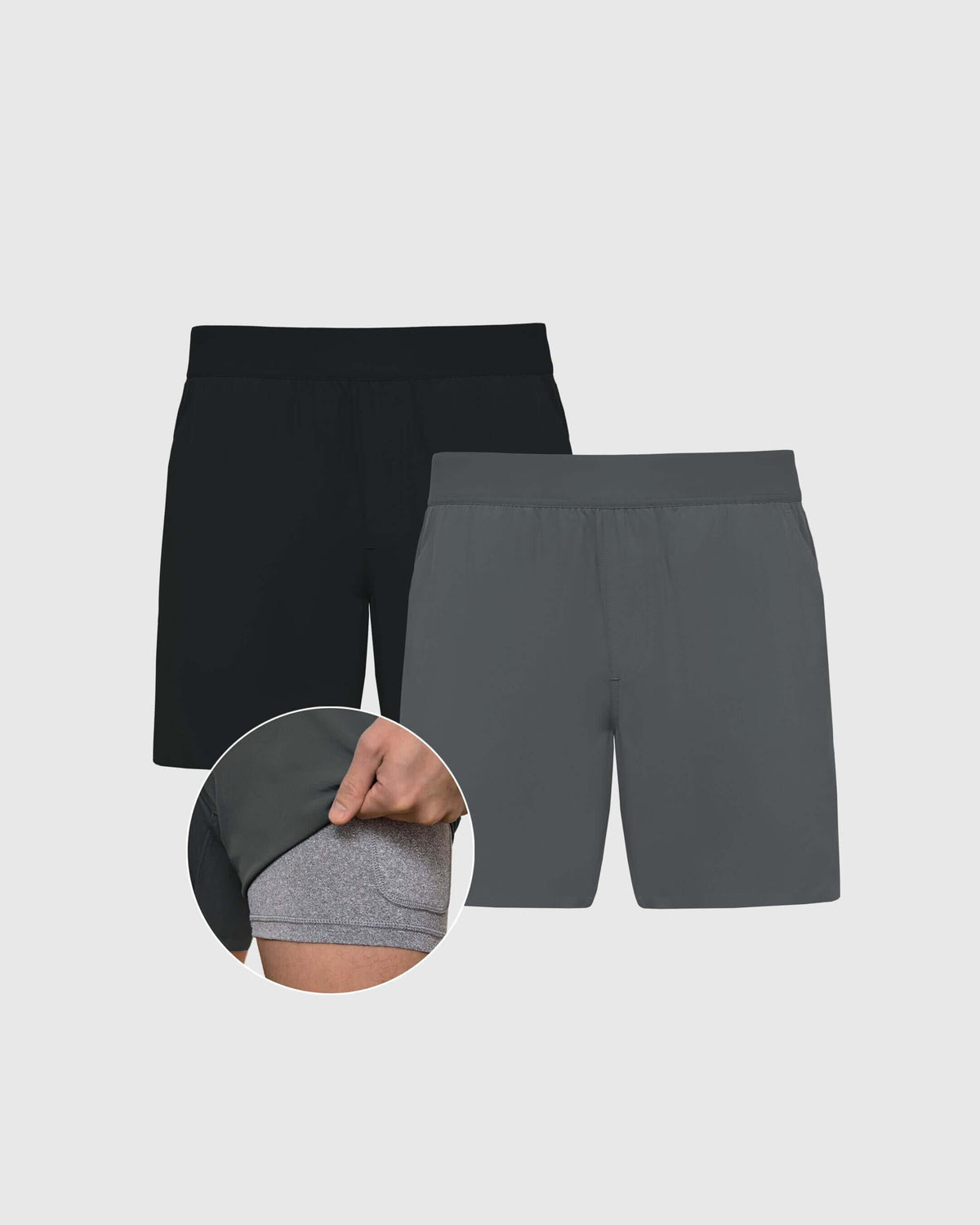 True Classic Black & Carbon Gray 7" 2-In-1 Active Training Shorts 2-Pack | Cotton Blend | Athletic Cut | Small