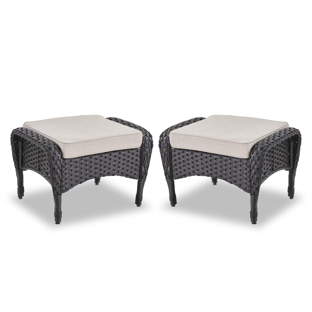 Outdoor Wicker Ottoman, NDS Series - Black Wicker / Beige Cushion
