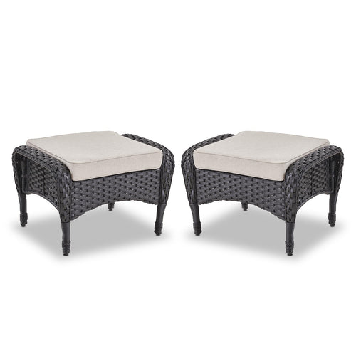 Outdoor Wicker Ottoman, NDS Series - Black Wicker / Beige Cushion