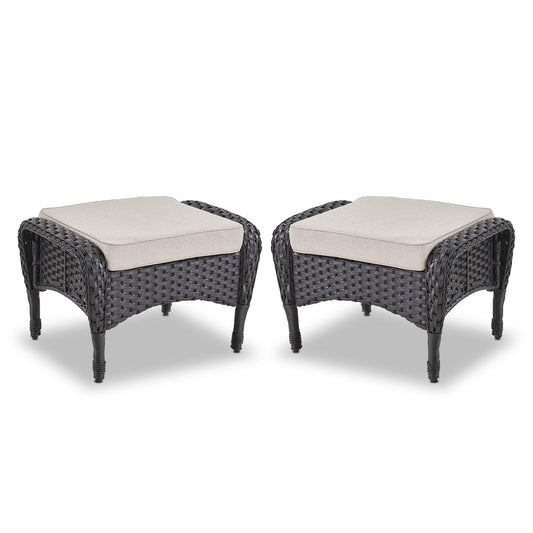 Outdoor Wicker Ottoman, NDS Series - Black Wicker / Beige Cushion