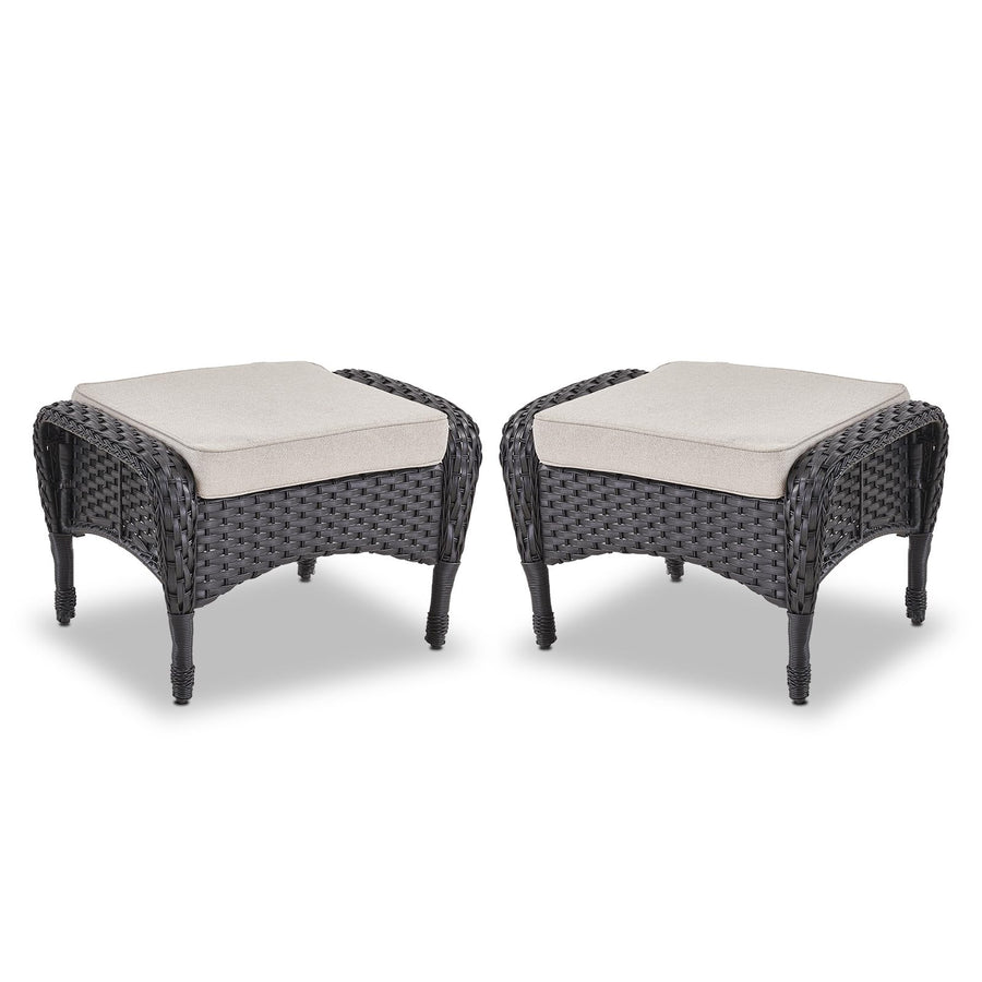 Outdoor Wicker Ottoman, NDS Series - Black Wicker / Beige Cushion
