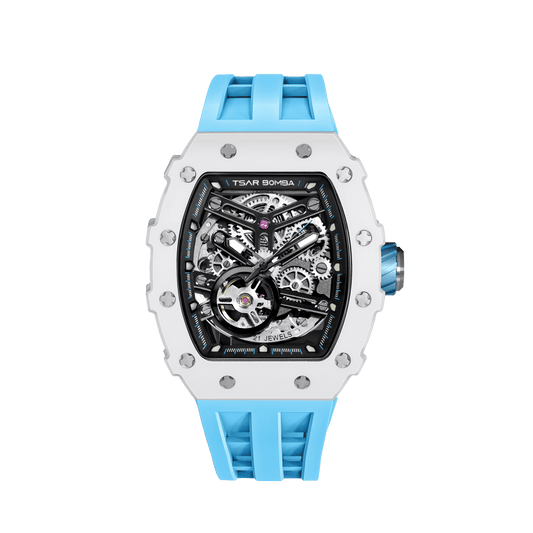 TSARBOMBA Elemental TB8208C Fashion Watch; features a Miyota automatic mechanical movement, a white ceramic bezel, and a 316L stainless steel case, re