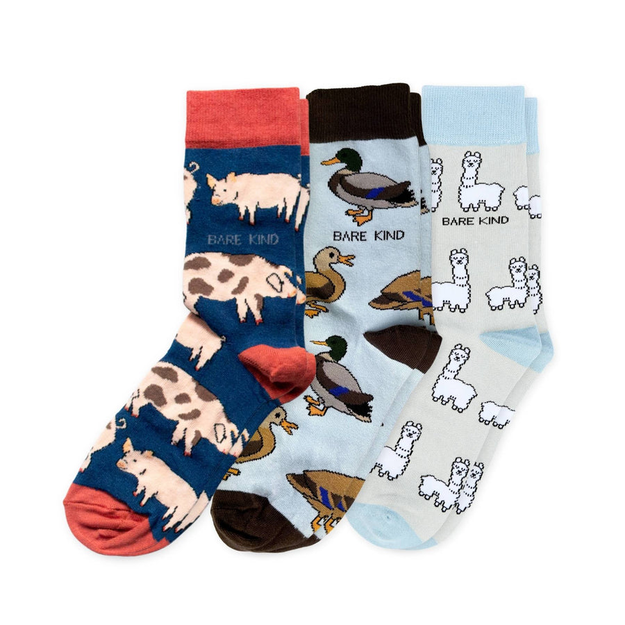 Blue Farm Animals Bundle of 3 Bamboo Sock Set | UK Adult 4-7