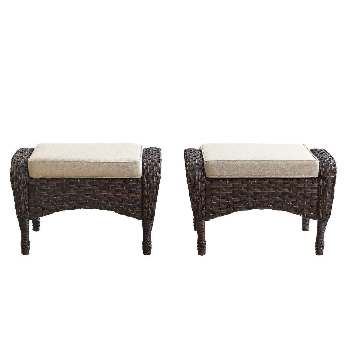 Outdoor Wicker Ottoman, NDS Series - Brown Wicker / Beige Cushion