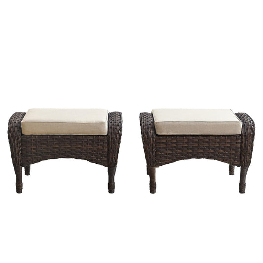 Outdoor Wicker Ottoman, NDS Series - Brown Wicker / Beige Cushion