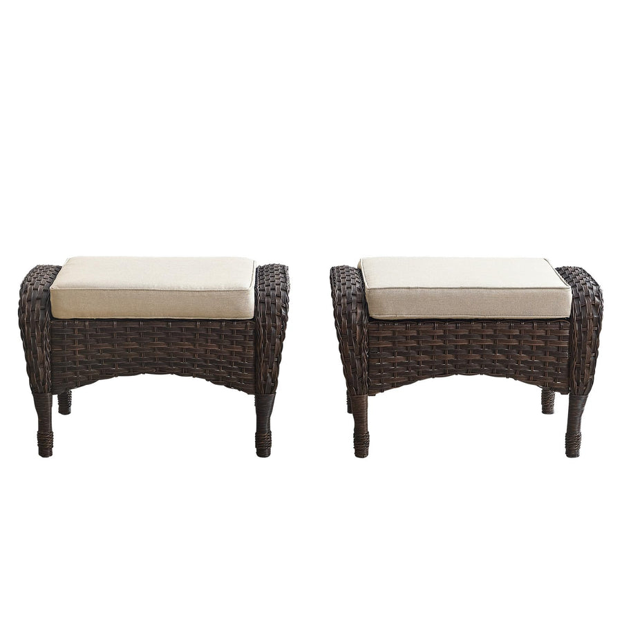 Outdoor Wicker Ottoman, NDS Series - Brown Wicker / Beige Cushion