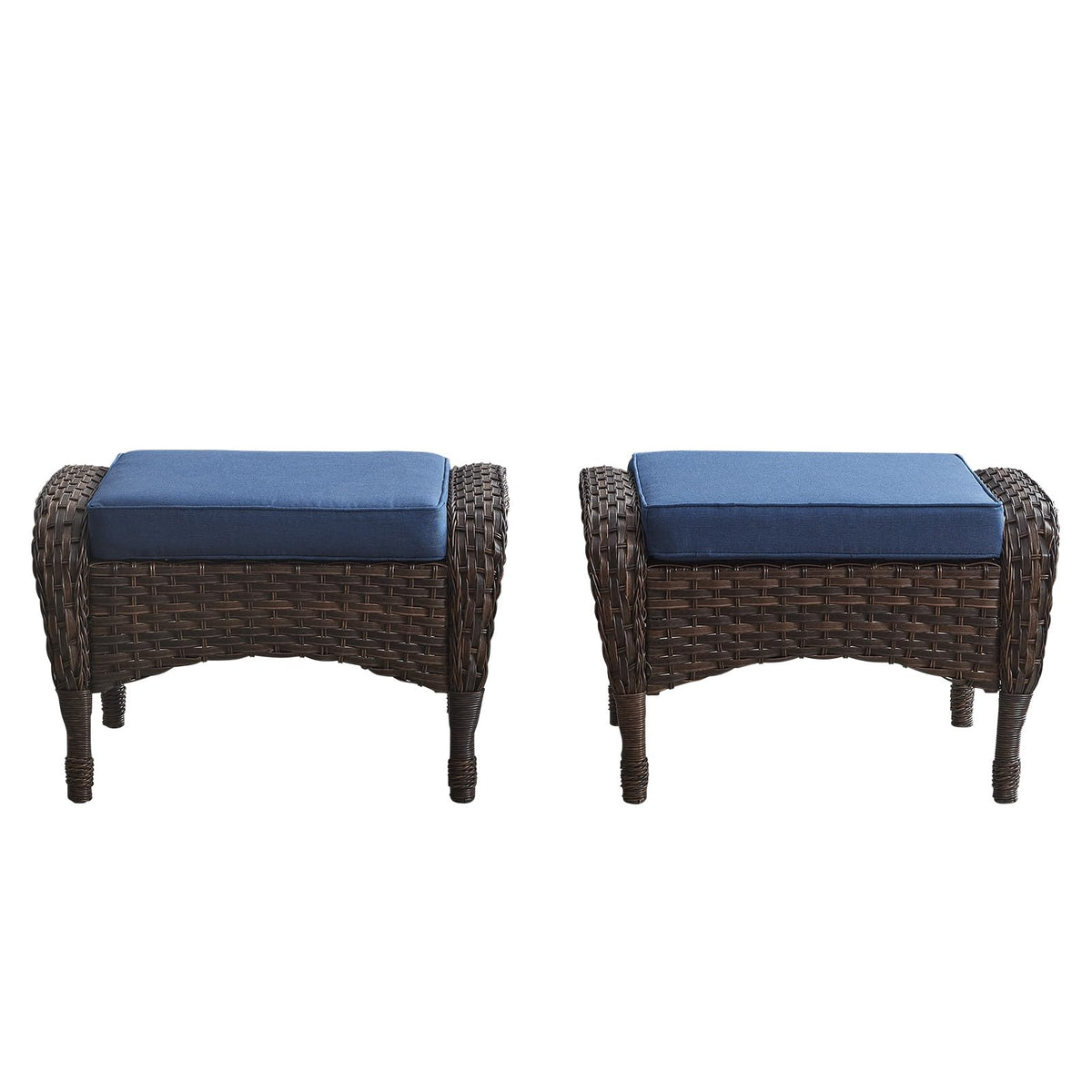 Outdoor Wicker Ottoman, NDS Series - Brown Wicker / Blue Cushion