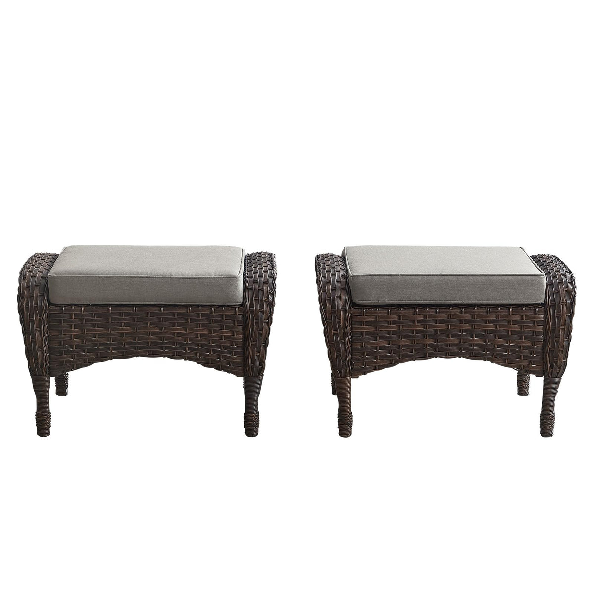 Outdoor Wicker Ottoman, NDS Series - Brown Wicker / Grey Cushion