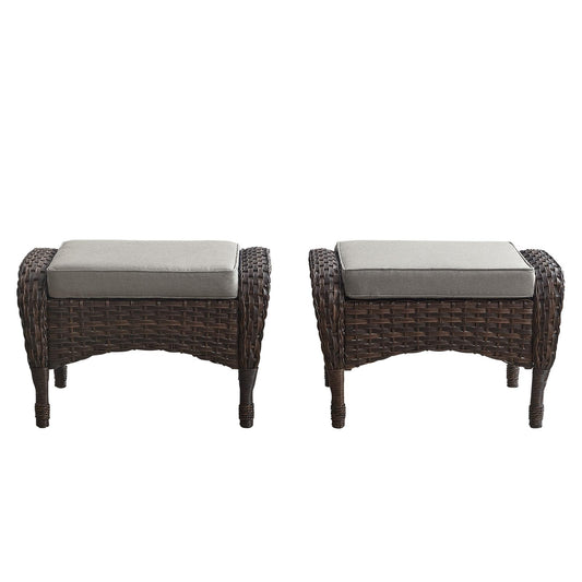 Outdoor Wicker Ottoman, NDS Series - Brown Wicker / Grey Cushion
