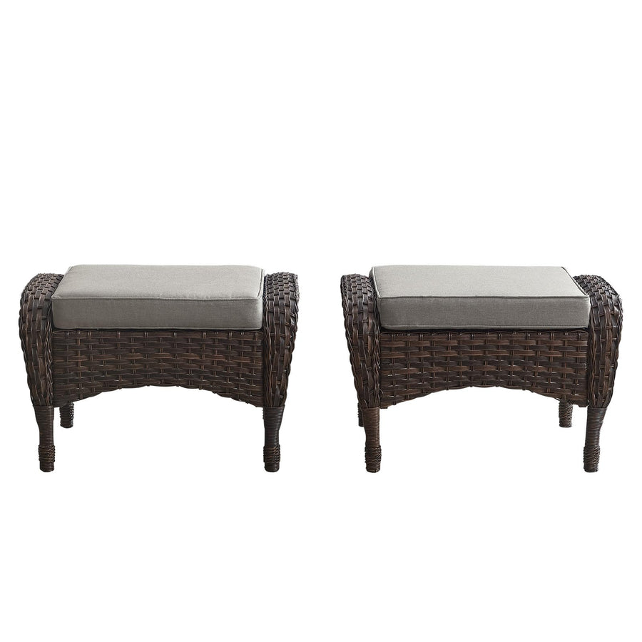 Outdoor Wicker Ottoman, NDS Series - Brown Wicker / Grey Cushion