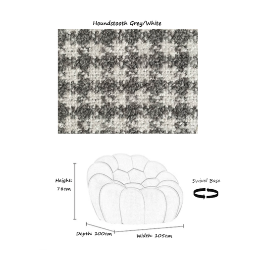 Curve Bubble Swivel Armchair - Choice Of Fabrics - Grey/white Houndstooth Chenille