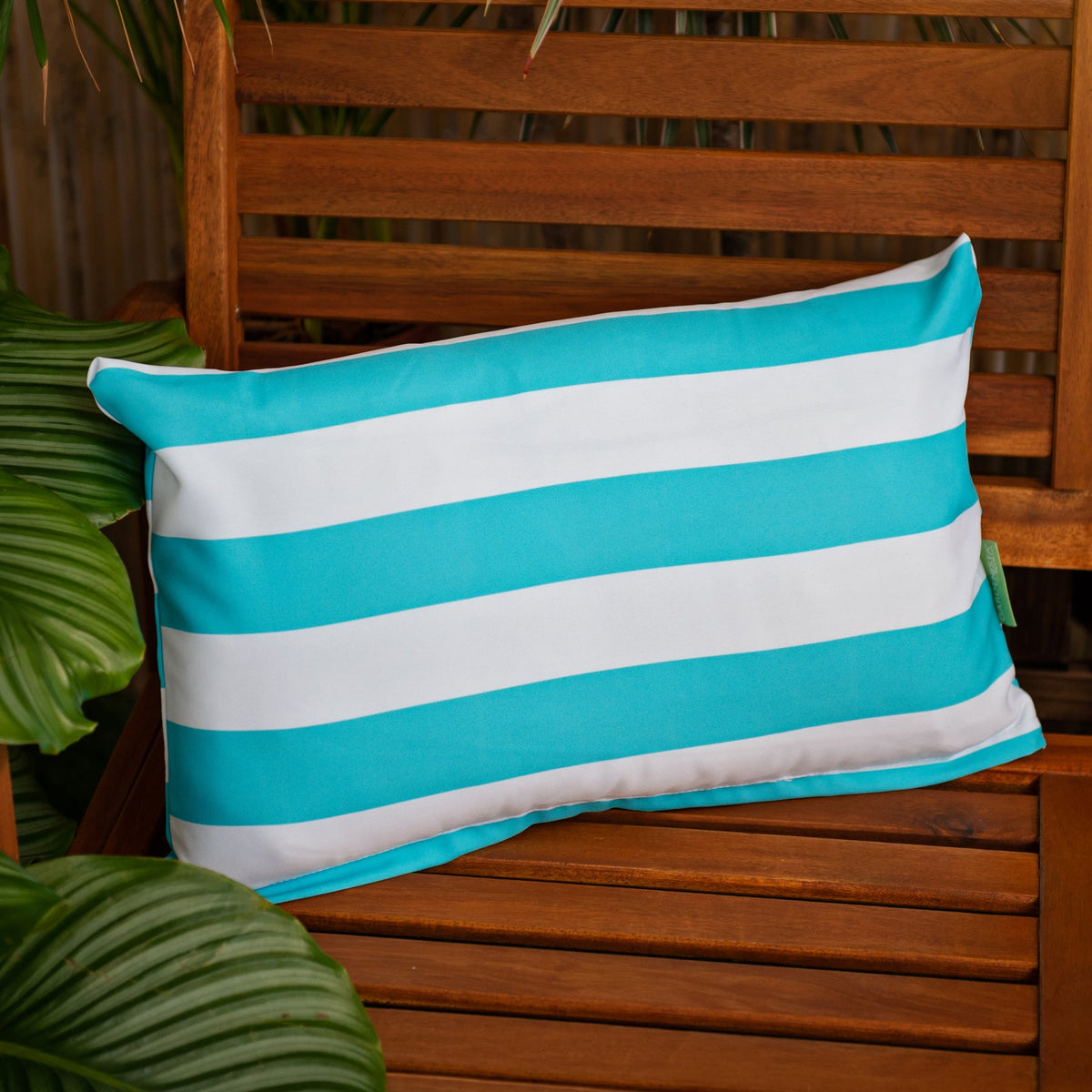 Water Resistant Lumbar Striped Garden Cushions - Printed Green