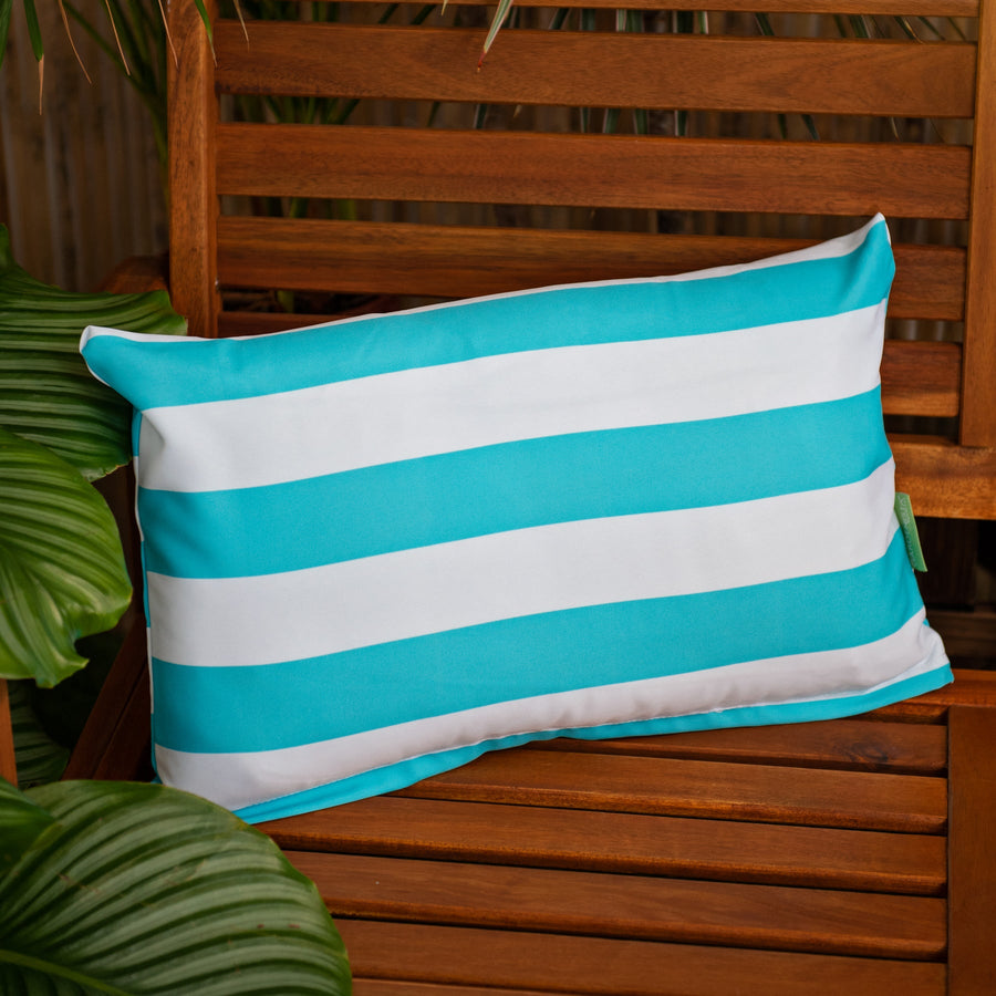 Water Resistant Lumbar Striped Garden Cushions - Printed Green