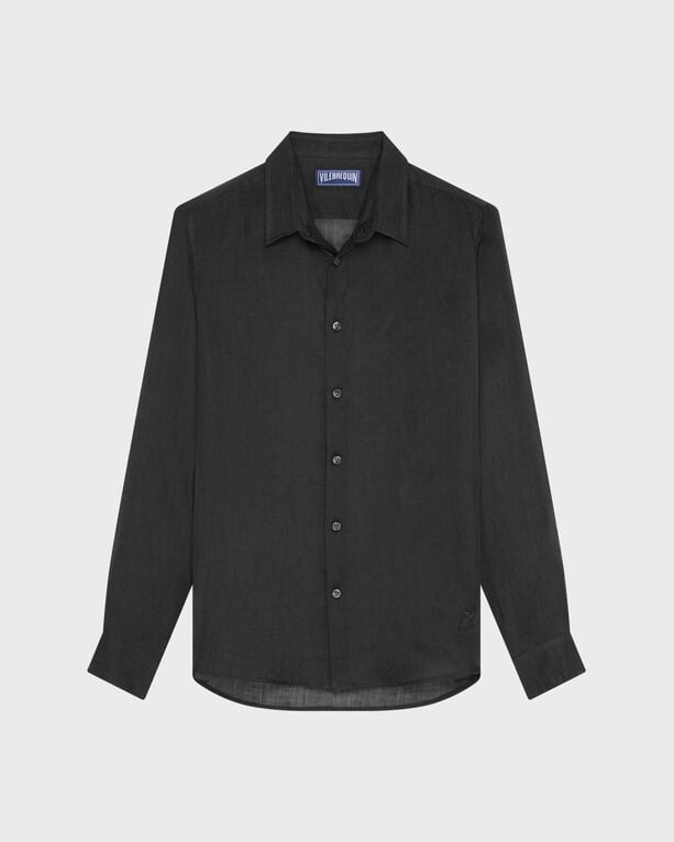 Vilebrequin - Men Solid Ramie Shirt - Shirt - Caracal - Black - Size XXXL