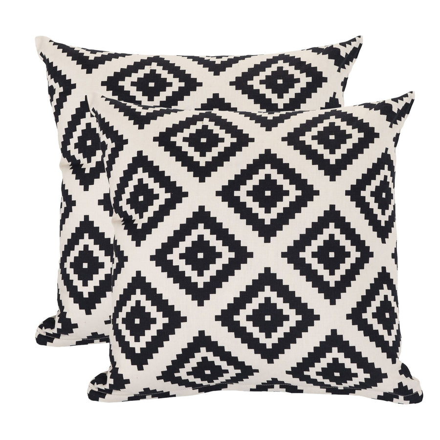 Cotton Canvas Scatter Cushions Printed Garden Cushions Water Resistant - Jungle Aztec / Packs of 2