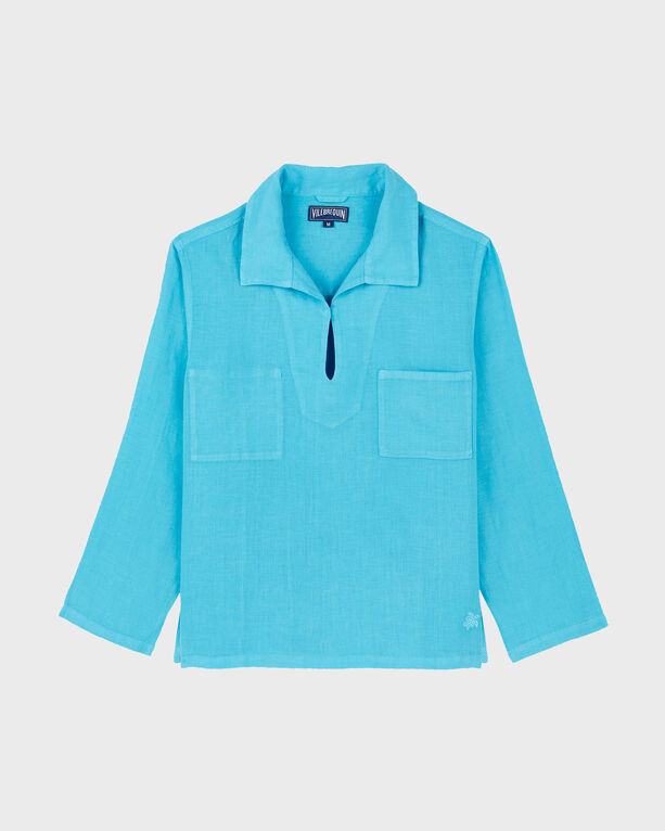 Vilebrequin - Men Linen Mineral Dye Overshirt Solid - Shirt - Comores - Blue - Size XXXL