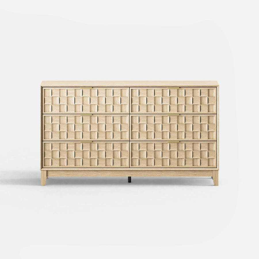 COLAMY PIXEL Fluted 6-Drawer Storage Cabinet - Oak