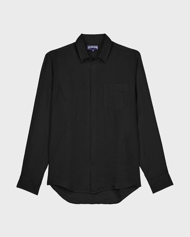 Vilebrequin - Men Linen Shirt Solid - Shirt - Caroubis - Black - Size XXXL
